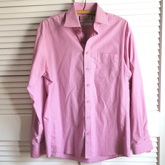 fitted lace wedding dress THOMAS PINK Size S Pink Cotton Blend Slim Fit Long Sleeve Shirt  Sui  Generis Designer Consignment